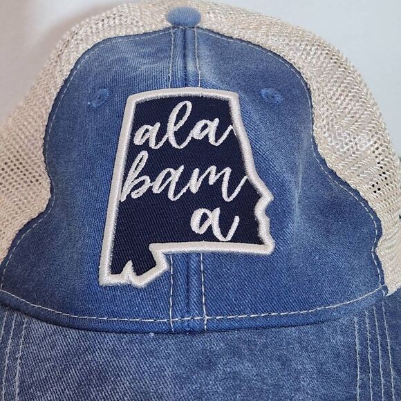 DK Caps Blue and Cream Alabama Baseball Cap One Size Alabama Trucker Hat - Picture 2 of 8